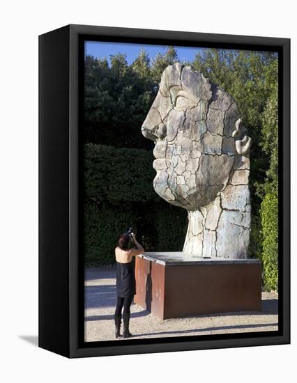 Young Woman Taking Photograph of the Monumental Head, by Igor Mitora, Boboli Gardens, Florence, Tus-Peter Barritt-Framed Stretched Canvas