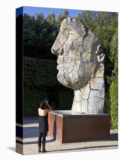 Young Woman Taking Photograph of the Monumental Head, by Igor Mitora, Boboli Gardens, Florence, Tus-Peter Barritt-Stretched Canvas