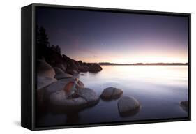Young Woman Taking Photos at Lake Tahoe, California-Justin Bailie-Framed Stretched Canvas