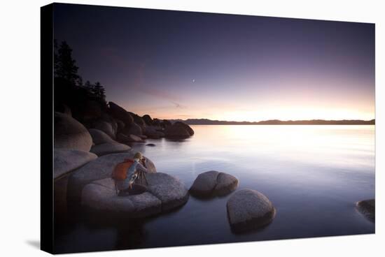 Young Woman Taking Photos at Lake Tahoe, California-Justin Bailie-Stretched Canvas