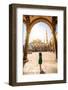 Young Woman Traveler in the Green Dress and Hat Walking to the Blue Mosque in Istanbul-RossHelen-Framed Photographic Print