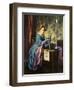 Young Woman Using Early Sewing Machine-null-Framed Giclee Print