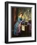 Young Woman Using Early Sewing Machine-null-Framed Giclee Print