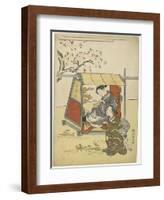 Young Woman Viewing Cherry Blossoms as a Mitate of Lady Nakanokimi, C. 1767-Suzuki Harunobu-Framed Giclee Print