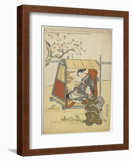 Young Woman Viewing Cherry Blossoms as a Mitate of Lady Nakanokimi, C. 1767-Suzuki Harunobu-Framed Giclee Print