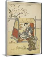 Young Woman Viewing Cherry Blossoms as a Mitate of Lady Nakanokimi, C. 1767-Suzuki Harunobu-Mounted Giclee Print