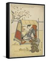 Young Woman Viewing Cherry Blossoms as a Mitate of Lady Nakanokimi, C. 1767-Suzuki Harunobu-Framed Stretched Canvas