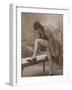 Young Woman Wearing a Fur Coat Cloche Hat and T-Bar Shoes Lifts Her Leg Up-null-Framed Photographic Print