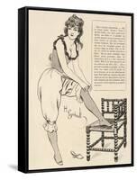 Young Woman Wearing a Lacy Chemise Corset and Frilly Edged Drawers Adjusts Her Stockings-H. Gerbault-Framed Stretched Canvas