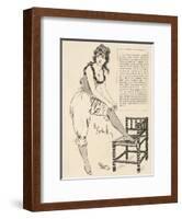Young Woman Wearing a Lacy Chemise Corset and Frilly Edged Drawers Adjusts Her Stockings-H. Gerbault-Framed Art Print