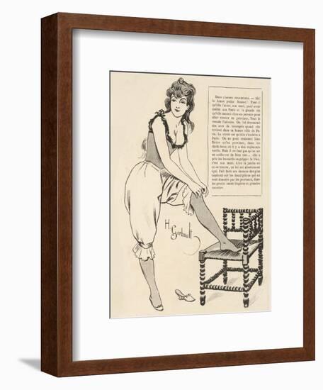 Young Woman Wearing a Lacy Chemise Corset and Frilly Edged Drawers Adjusts Her Stockings-H. Gerbault-Framed Art Print