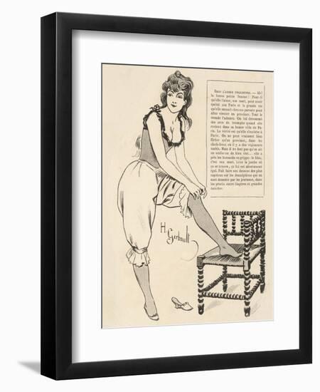 Young Woman Wearing a Lacy Chemise Corset and Frilly Edged Drawers Adjusts Her Stockings-H. Gerbault-Framed Art Print