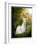 Young Woman Wearing a Long White Dress Holding Sunflowers Outdoor Shot. Portrait of Beautiful Blond-iancucristi-Framed Photographic Print