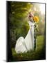 Young Woman Wearing a Long White Dress Holding Sunflowers Outdoor Shot. Portrait of Beautiful Blond-iancucristi-Mounted Photographic Print