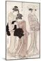 Young Woman Wearing a Wide Straw Hat, Companion Carrying a Furoshiki, Fuzoku Azuma No Nishiki-Torii Kiyonaga-Mounted Giclee Print
