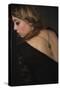 Young Woman Wearing Black Dress with Key on Necklace-Sabine Rosch-Stretched Canvas