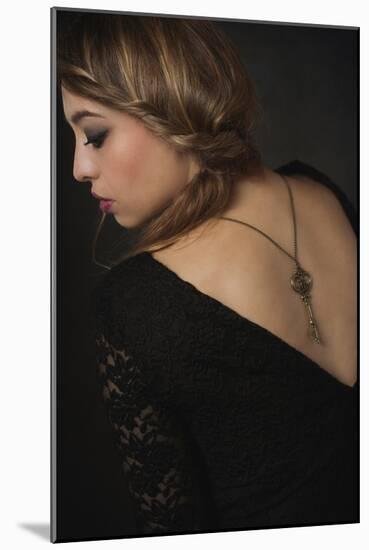 Young Woman Wearing Black Dress with Key on Necklace-Sabine Rosch-Mounted Photographic Print