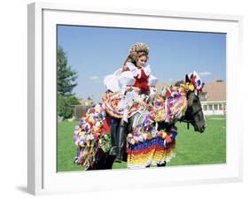 Young Woman Wearing Folk Dress on Horseback, Ride of the Kings Festival, Village of Vlcnov, Vlcnov-Richard Nebesky-Framed Photographic Print