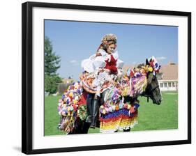 Young Woman Wearing Folk Dress on Horseback, Ride of the Kings Festival, Village of Vlcnov, Vlcnov-Richard Nebesky-Framed Photographic Print