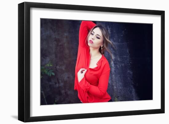 Young Woman Wearing Red Blouse-Sabine Rosch-Framed Photographic Print