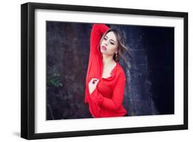 Young Woman Wearing Red Blouse-Sabine Rosch-Framed Photographic Print