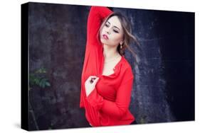 Young Woman Wearing Red Blouse-Sabine Rosch-Stretched Canvas