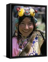 Young Woman Wearing Typical Amber Jewellery, Yushu Horse Fair, Qinghai Province, China-Occidor Ltd-Framed Stretched Canvas
