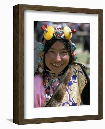 Young Woman Wearing Typical Amber Jewellery, Yushu Horse Fair, Qinghai Province, China-Occidor Ltd-Framed Photographic Print