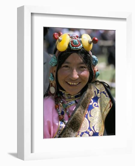 Young Woman Wearing Typical Amber Jewellery, Yushu Horse Fair, Qinghai Province, China-Occidor Ltd-Framed Photographic Print