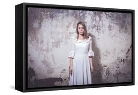 Young Woman Wearing White Dress-Sabine Rosch-Framed Stretched Canvas