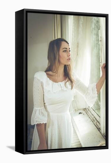 Young Woman Wearing White Dress-Sabine Rosch-Framed Stretched Canvas