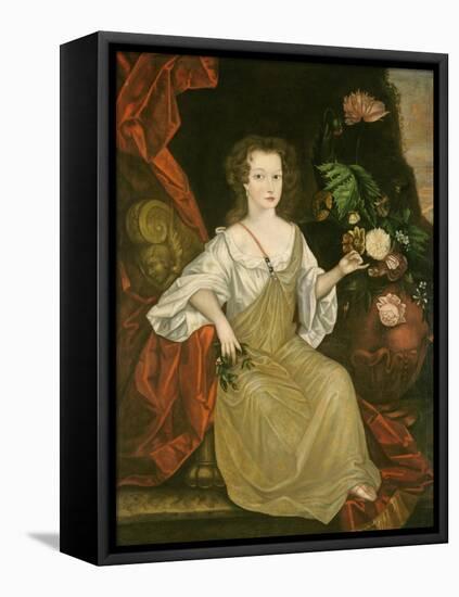 Young Woman with a Butterfly, c.1710-American School-Framed Stretched Canvas