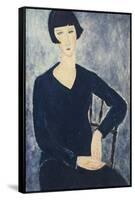 Young Woman with a Fringe or Young Seated Woman in Blue Dress, 1918-Amedeo Modigliani-Framed Stretched Canvas