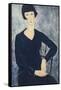 Young Woman with a Fringe or Young Seated Woman in Blue Dress, 1918-Amedeo Modigliani-Framed Stretched Canvas