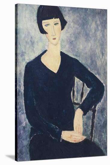 Young Woman with a Fringe or Young Seated Woman in Blue Dress, 1918-Amedeo Modigliani-Stretched Canvas