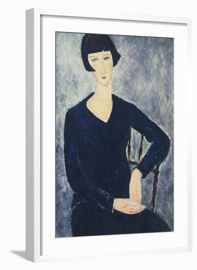 Young Woman with a Fringe or Young Seated Woman in Blue Dress, 1918-Amedeo Modigliani-Framed Giclee Print