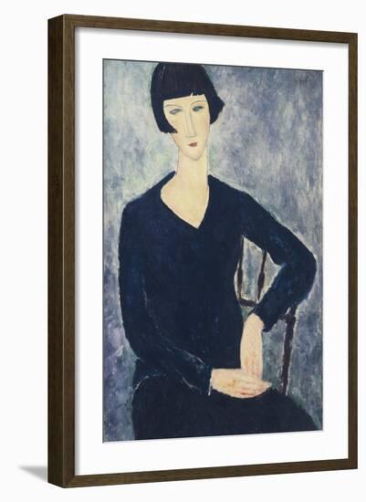 Young Woman with a Fringe or Young Seated Woman in Blue Dress, 1918-Amedeo Modigliani-Framed Giclee Print