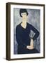 Young Woman with a Fringe or Young Seated Woman in Blue Dress, 1918-Amedeo Modigliani-Framed Premium Giclee Print