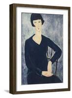 Young Woman with a Fringe or Young Seated Woman in Blue Dress, 1918-Amedeo Modigliani-Framed Giclee Print