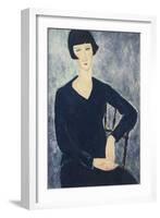 Young Woman with a Fringe or Young Seated Woman in Blue Dress, 1918-Amedeo Modigliani-Framed Giclee Print