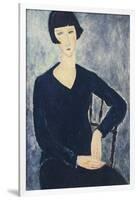 Young Woman with a Fringe or Young Seated Woman in Blue Dress, 1918-Amedeo Modigliani-Framed Giclee Print