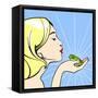 Young Woman with a Frog-Alena Kozlova-Framed Stretched Canvas