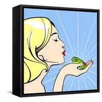 Young Woman with a Frog-Alena Kozlova-Framed Stretched Canvas