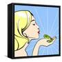 Young Woman with a Frog-Alena Kozlova-Framed Stretched Canvas