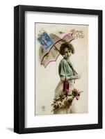 Young Woman with a Parasol and a Basket of Flowers-null-Framed Photographic Print