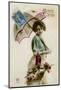 Young Woman with a Parasol and a Basket of Flowers-null-Mounted Photographic Print