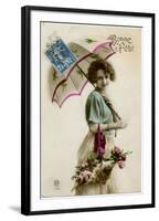 Young Woman with a Parasol and a Basket of Flowers-null-Framed Photographic Print