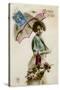 Young Woman with a Parasol and a Basket of Flowers-null-Stretched Canvas