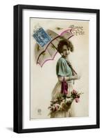 Young Woman with a Parasol and a Basket of Flowers-null-Framed Photographic Print