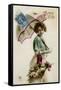 Young Woman with a Parasol and a Basket of Flowers-null-Framed Stretched Canvas